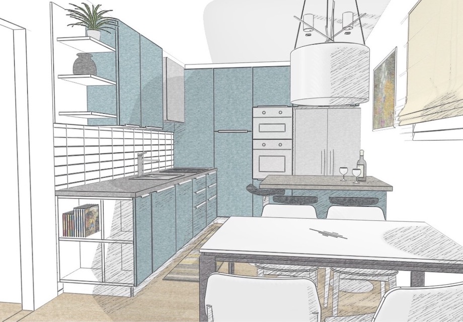 Prednja slika za projekt Projekt kuhinje i blagovaonice: 3D render