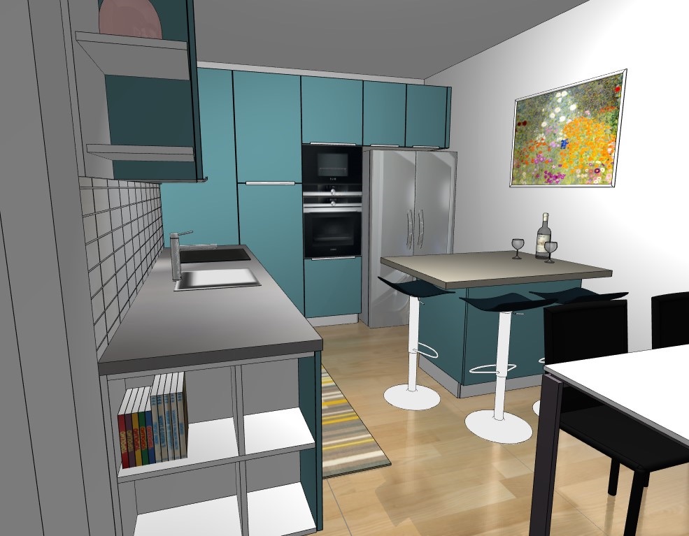 Projekt kuhinje i blagovaonice: 3D render slika 2