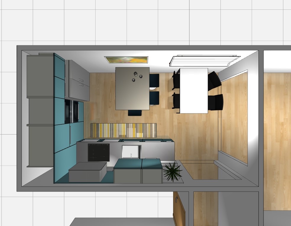 Projekt kuhinje i blagovaonice: 3D render slika 3