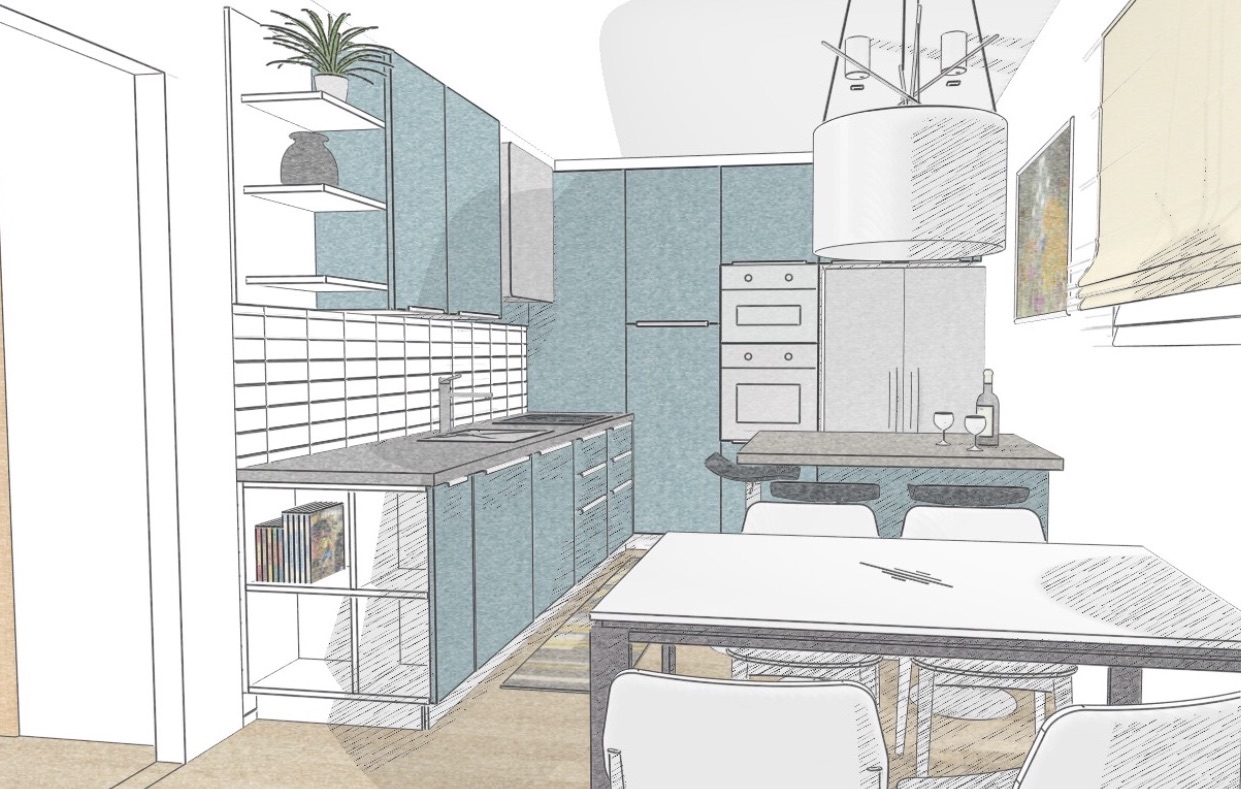 Projekt kuhinje i blagovaonice: 3D render slika 5